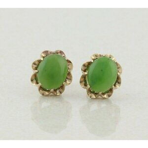 10k Yellow Gold Natural Jade Earrings Stud Post Earrings